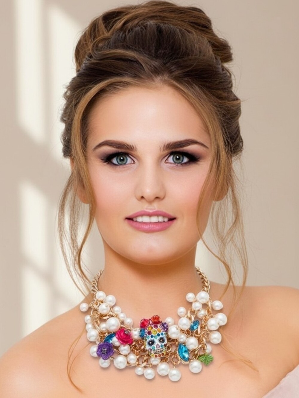 🤍▪️Betsey Johnson▪️day Of The Dead Pearl Multicolor Sugar Skull Charm Necklace